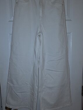 Wrangler Womens A-Line White Wide-Leg Ankle Jeans